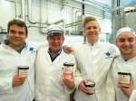 Kramer's Is produceres på det prisvindende Aabybro Mejeri - set fra venstre co-founder Buster Kramer Bojsen, mejeriejer NH Lindhardt, co-founder Mikkel Ole Egmont Glarbo og co-founder Frederik Søgaard Poulsen. Pressefoto: Jacob Pedersen - MadeByMarble.